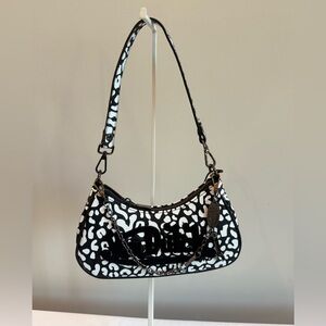 Von Dutch Black and White Leopard Patterned Mini Shoulder Bag